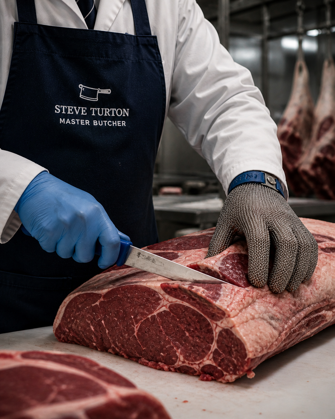 Steven Turton breaking down a forerib in the production room
